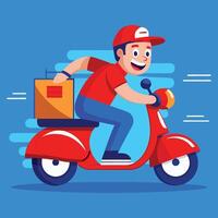 Fast and happy motor courier with blue background vector