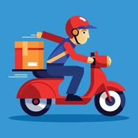 Fast and happy motor courier with blue background vector