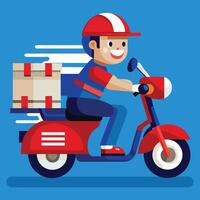 Fast and happy motor courier with blue background vector