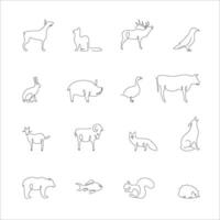 Animals One Continuous Line Drawing Sign Emblem Icon Set. vector