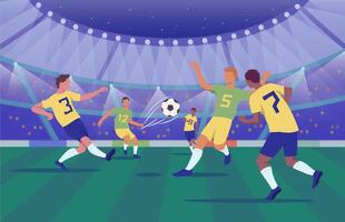 Cartoon Color Soccer Stadium with Characters Players Concept vector