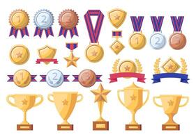 Cartoon Color Trophy or Awards for Winners Set. vector