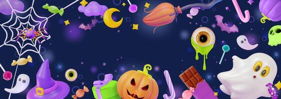 3d Halloween Concept Banner or Party Invitation Background Place for Text Cartoon Design Style vector