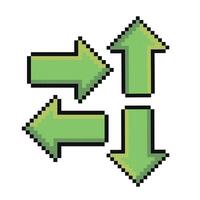 Pixel game menu arrow. Game interface, pixelated life bar and menu button, game controller arrows. For use in digital design project, game development, user interface element, and web graphics. vector