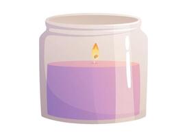 Decorative interior aromatic wax candle with flame in glass jar. isolated cartoon illustration. vector