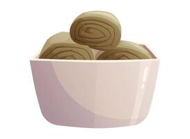 Decorative container for organizing storage with rolled towels. isolated cartoon illustration. vector