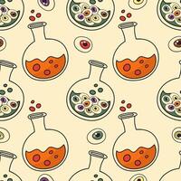 Halloween Seamless Potion Patterns In Flasks With Eyes For Background, Scrapbooking And Digital Paper vector