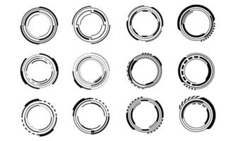 Set of sci fi black circle user interface elements technology futuristic design modern creative on white background vector