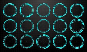 Set of sci-fi white circle user interface elements technology futuristic design modern creative on black background vector