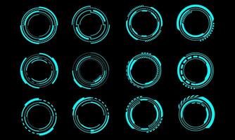 Set of sci fi blue circle user interface elements technology futuristic design modern creative on black background vector