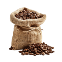 Stack of Coffee beans with sack isolated on transparent background cutout png