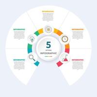 Circle chart infographic template with 5 options for presentations vector