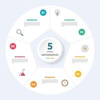 Circle chart infographic template with 5 options for presentations vector