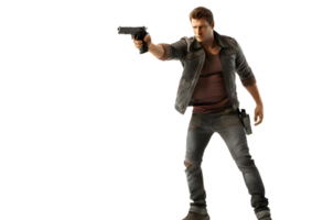 Man with a gun in a dangerous situation. Isolated on transparent background png