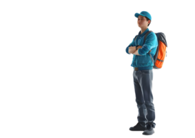 Delivery man with arms crossed and a backpack. Isolated on transparent background png