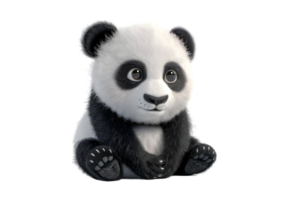 Cute Panda Cub Sitting with Big Eyes. Isolated on transparent background png