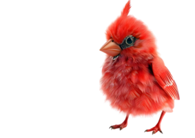 Red cardinal bird with fluffy feathers. Isolated on transparent background png