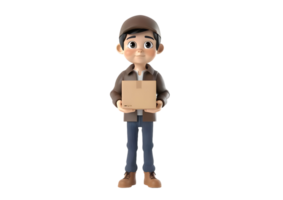 Cartoon delivery boy with a package. Isolated on transparent background png