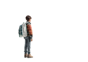 Boy with Backpack Standing Isolated. Isolated on transparent background png