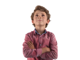 Portrait of a young boy with a hopeful expression looking upwards. Isolated on transparent background png