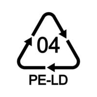 04 PE LD recycling sign in triangular shape with arrows. PELD or LDPE reusable icon isolated on white background. Environmental protection concept. vector