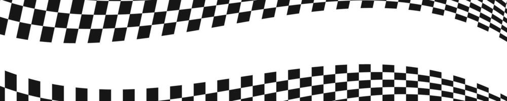 Waving race flags background with space for text. Chess game or rally sport car competition wallpaper. Warped black and white squares pattern. Checkered winding texture. vector