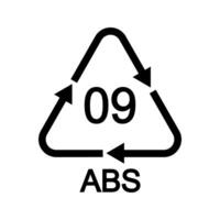 Acrylonitrile butadiene styrene recycling sign in triangular shape with arrows. 09 ABS reusable icon isolated on white background. Environmental protection concept. vector