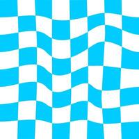 Distorted blue and white chessboard background. Chechered visual illusion. Psychedelic pattern with warped squares. Dizzy checkerboard texture vector