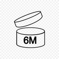 6m PAO icon. 6 months period after opening sign. Thin line jar with open lid and numbers. Product freshness time. Cosmetic, shampoo, makeup validity label isolated vector