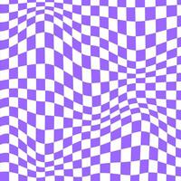 Distorted chess board background. Undulate plaid texture. Checkered visual illusion. Psychedelic pattern with warped blue and white squares. Trippy checkerboard surface. vector