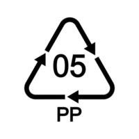 Polypropylene recycling sign in triangular shape with arrows. 05 PP plastic reusable icon isolated on white background. Environmental protection concept. vector