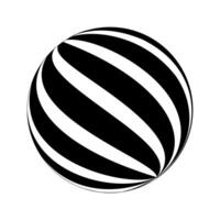 Sphere with swirled black and white stripes. 3D spherical shape model. Striped ball isolated on white background. Globe figure in perspective. vector