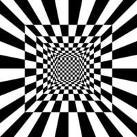 Square room with checkered surface. Hall, studio or portal interior texture in perspective. Inside structure of box with black and white squared pattern. 3D dimension. vector