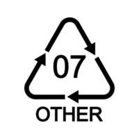 07 other recycling sign in triangular shape with arrows. Plastic reusable icon isolated on white background. Environmental protection concept. vector