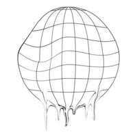Melting globe icon. Distorted Earth planet wireframe isolated on white background. Climate changing concept. Global ecological catastrophe idea. vector