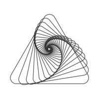 Spiral triangles. Prism or pyramid twisted shape. Delta symbol design. Dynamic optical illusion. Geometric element isolated on white background vector