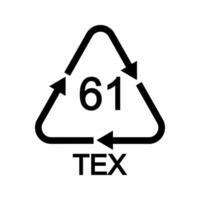 61 TEX recycling sign in triangular shape with arrows. Jute reusable icon isolated on white background. Environmental protection concept. vector