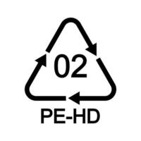 HDPE or PE HD 02 recycling sign in triangular shape with arrows. Plastic reusable icon isolated on white background. Environmental protection concept label vector