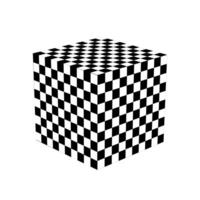 3D checkered cube isolated on white background. Isometric box with chequered pattern. Square shape in three dimension space. vector