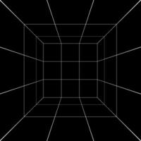 White square room, hallway, studio or portal wireframe in perspective on black background. Box grid structure. Engineering, architecting or technical isometric scheme. vector