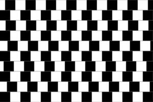 Shifted horizontal parallel lines with squares. Optical illusion with delusion effect. Checkered black and white pattern. Mosaic texture with visual deception motif. vector