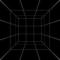 White square room, hallway, studio or portal wireframe in perspective on black background. Box grid structure. Engineering, architecting or technical isometric scheme. vector