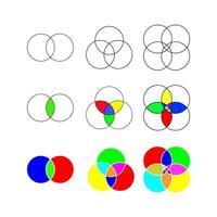Set of Venn diagrams with overlapped circles isolated on white background. Templates of analytics schema, presentation of logical relationships between items. vector