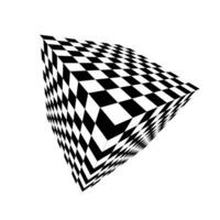 3D checkered cube in perspective focused on corner. Isometric box with chequered pattern. Square shape in three dimension space isolated on white background. vector