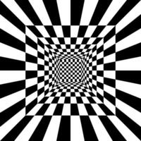 Square room with checkered surface. Hall, studio or portal interior texture in perspective. Inside structure of box with black and white squared pattern. 3D dimension vector