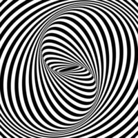 Spiral optical illusion. Black and white vortex lines. Striped twisty pattern with dynamic kaleidoscope effect. vector