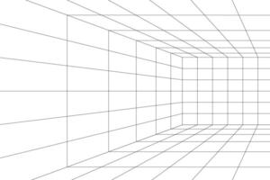 Part of room, hall, studio or portal wireframe in perspective. Box grid structure. Mesh in 3D dimension. Isometric net frame. Engineering, architecting or technical scheme. vector
