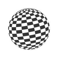 Checkered globe. 3D sphere icon. Orbit model, spherical shape. Ball with black and white squered pattern. Circle chessboard figure. Optical illusion. vector