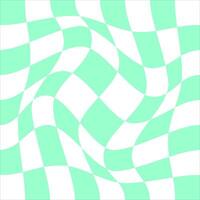 Distorted purple and white chessboard background. Crazy checkerboard texture. Chequered optical illusion. Psychedelic pattern with warped squares. Hypnotizing game. vector
