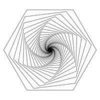 Honeycomb or hexagon rotation in spiral twisted shape. Spirograph template. Dynamic optical illusion. Geometric element isolated on white background. vector